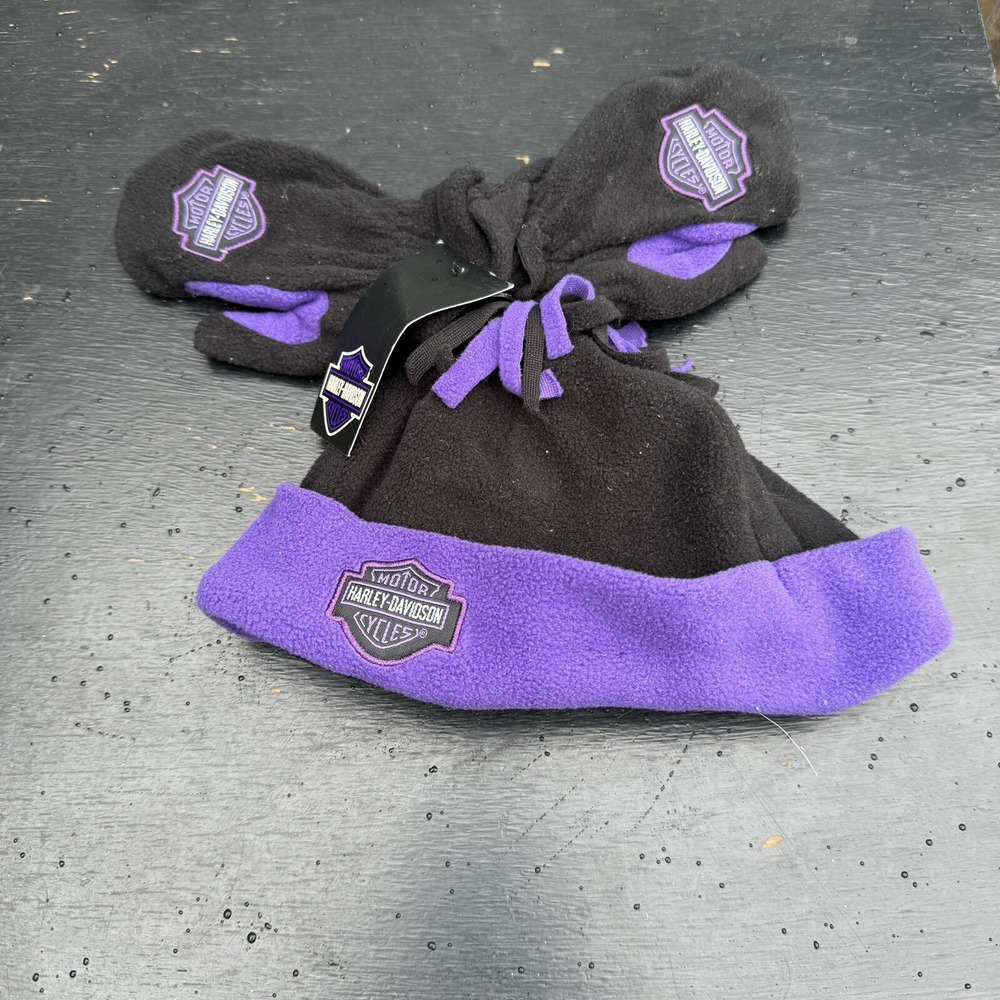 Harley Davidson® Purple/ Black Flame Toddlers Fleece Hat & Gloves‎ 2T-4T RRP:$23
